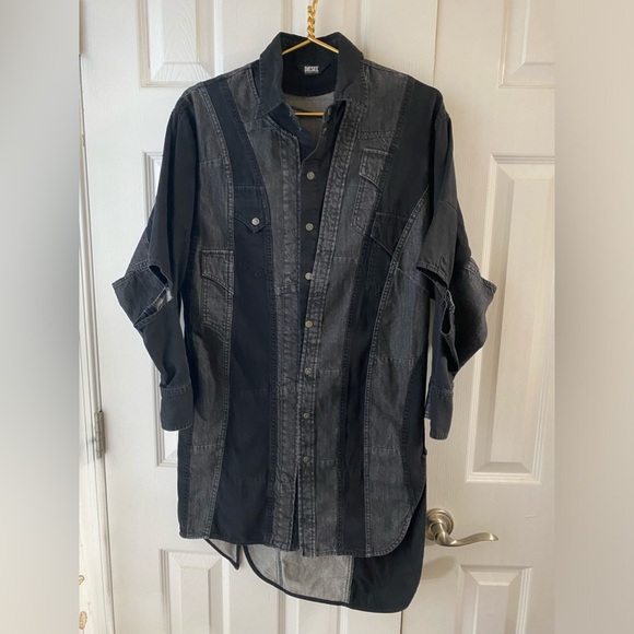 Diesel Patchwork Denim Shirt Dress Black Women's XXS (0) Oversized Fits M/L - Picture 9 of 13